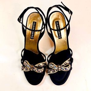 Claudia Ciuti Satin Black Rhinestone Evening Shoe Size 7